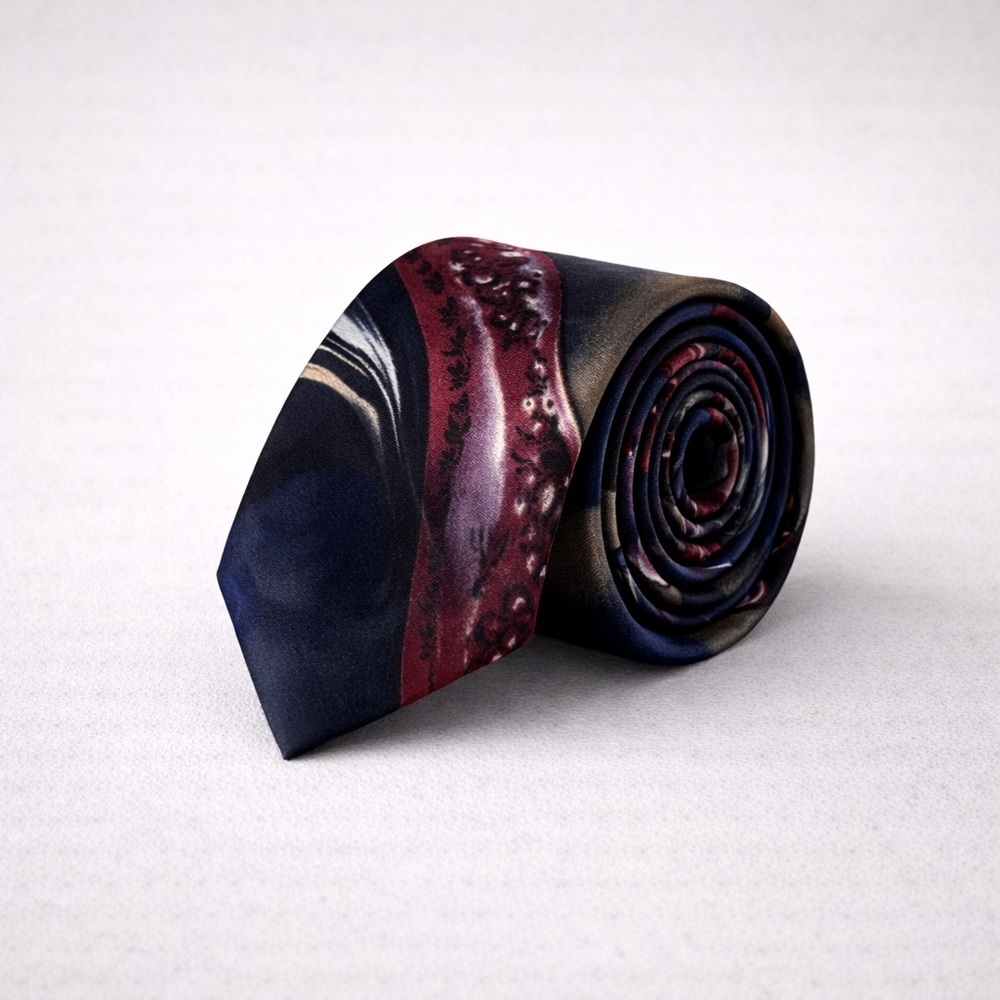 BOSA Silk Abstract Tie Blue Burgundy Artistic Pattern Designer Necktie